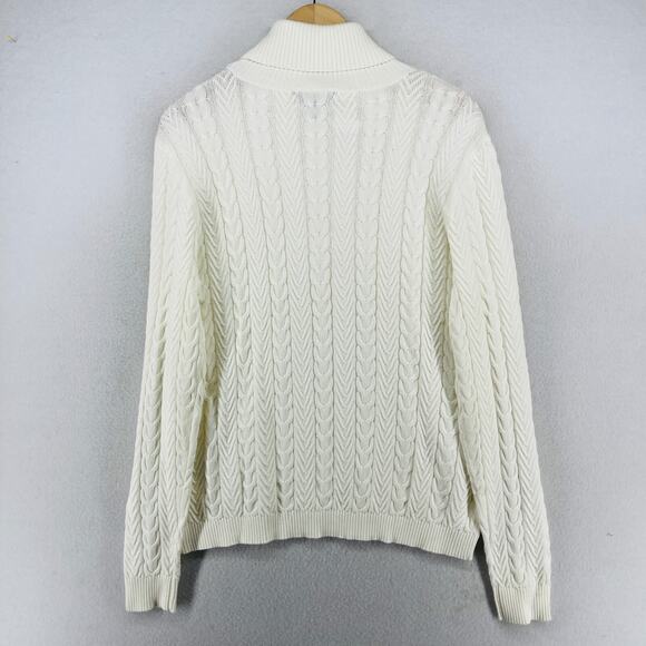 LANDS END Sweater Womens L 14-16 Turtleneck Cable Knit Pullover Cotton Off White - Picture 4 of 16